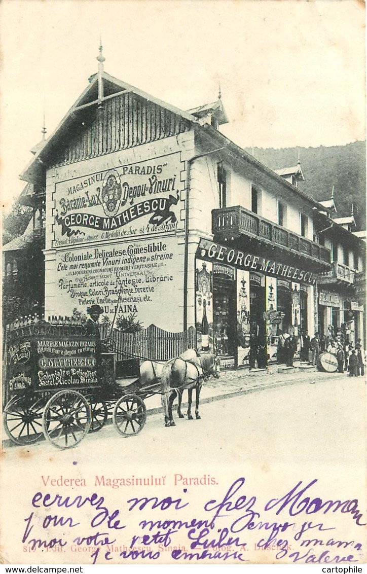 Roumanie - Sinaia - Vederea Magasinului Paradis In 1904 - Rare And Beautiful Postcard - Advert Carriage - Roumanie